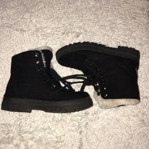 Black fuzzy ankle boots